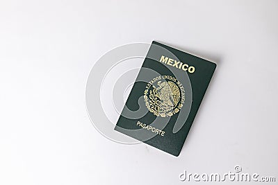 Top view of a Mexican passport against a white background with space for text Stock Photo