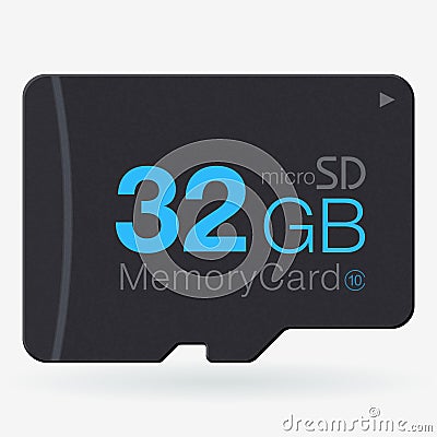 Top View of Micro SD. Memory Card on White Vector Illustration