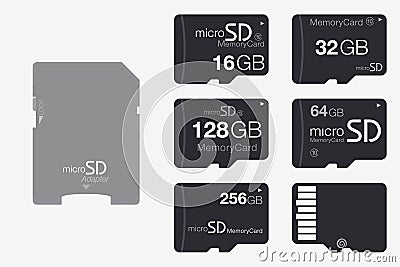 Top View Micro SD to SD Memory Card Adapter. Memory Chip Isolate Vector Illustration