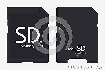 Top View Micro SD to SD Memory Card Adapter. Memory Chip Isolate Vector Illustration