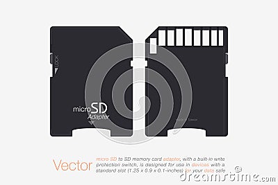 Top View Micro SD to SD Memory Card Adapter. Memory Chip Isolate Vector Illustration