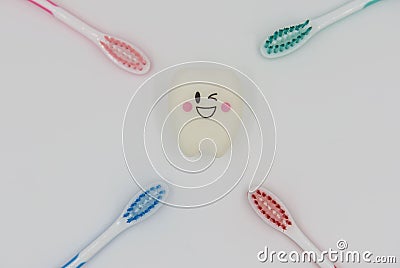 Top view Model Cute toys teeth in dentistry on a white background Stock Photo