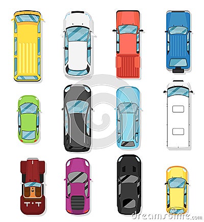 Top view modern city car isolated vector set Vector Illustration