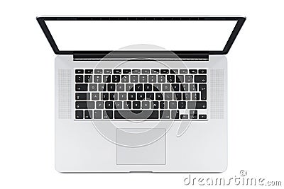 Top view of modern laptop with English keyboard Stock Photo
