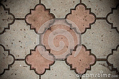 Top View of Monotone Grunge Gray Brick Stone on The Ground for Street Road. Sidewalk, Driveway, Pavement in Vintage Design Floorin Stock Photo