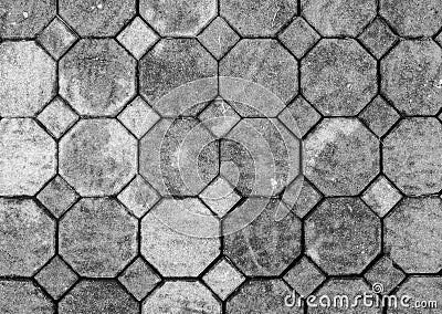 Top View of Monotone Grunge Gray Brick Stone on The Ground for Street Road. Sidewalk, Driveway, Pavers Stock Photo