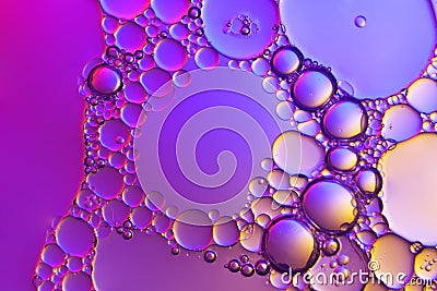 Top view movement of oil bubbles in the liquid Stock Photo