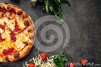 Top view on neapolitan fresh baked pepperoni pizza Stock Photo