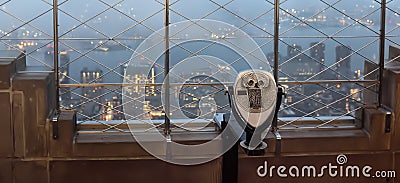 Top view of New York skyline during blue romantic dusk Stock Photo