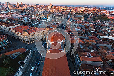 Top view of old Porto downtown at dusk. Editorial Stock Photo
