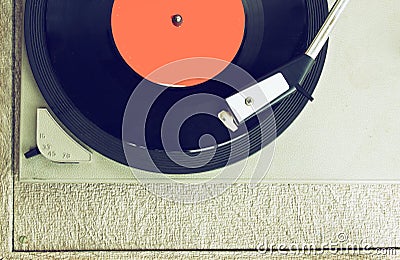 Top view of old record player, image is retro filtered Stock Photo