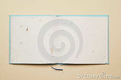 top view of open notebook with recycled flower sheets on flat color background. flat lay Stock Photo