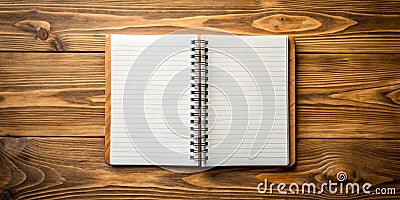 Top view of open spiral blank notebook on wood desk background AI Generative Stock Photo