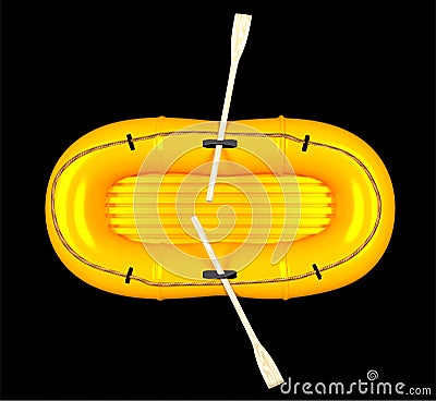 Top view of an orange rubber boat, isolated on black background 3d render Stock Photo