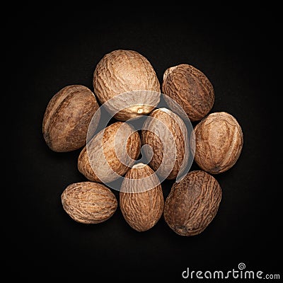 Top view of Organic Nutmeg Seed. Stock Photo