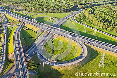 Top view over the highway, aerial view interchange of a city, Shot from drone, Expressway is an important infrastructure Stock Photo