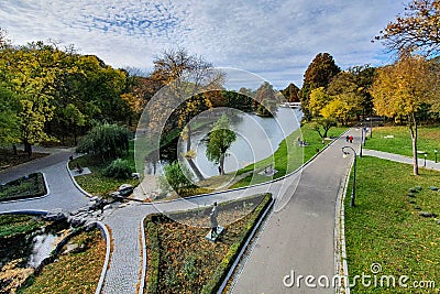 Nicolae Romanescu Park Craiova, top view Stock Photo