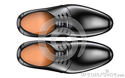 Top view of a pair of fashion elegant black men`s shoes. 3d render of leather male boots isolated on white background Stock Photo