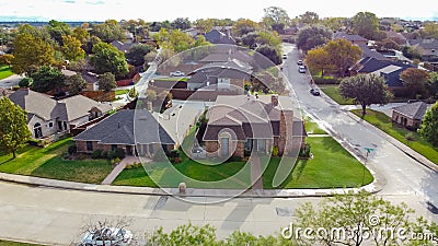 Aerial view Parkside single family houses subdivision with large backyard in Carrollton, Texas, USA Stock Photo