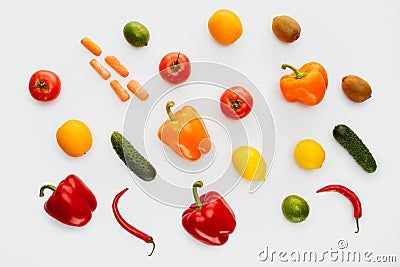 top view of pattern of colored fruits and vegetables Stock Photo