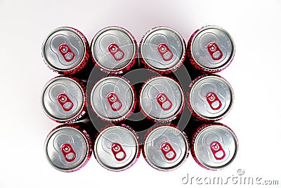 Top view of Peace Tea cans from the Coca-Cola company with a natural flavor. Editorial Stock Photo