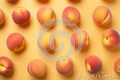 Top view of peach fruits on pastel background Stock Photo