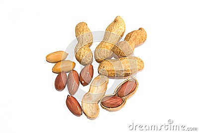 Top view Peanut and Peanut peeled isolate on white background Stock Photo