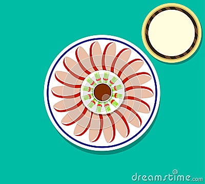 Top view Peking Duck and pancakes, vector art Vector Illustration