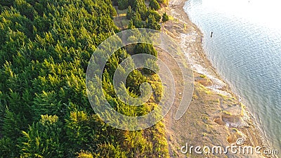 Top view people bank fishing along the sandy shore line at Ticky Creek Park, Lake Lavon, Texas, USA Stock Photo