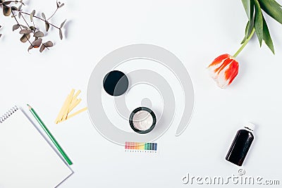 Top view of pH level measurement in women's cosmetics Stock Photo