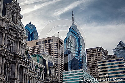 Top view of Philadelphia modern skyscrapers and historical building of City Hall Stock Photo