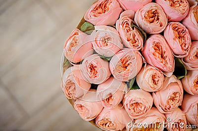 Top view photo of bouquet of gorgeous pink ranunculus Stock Photo