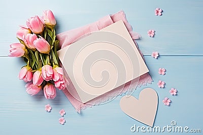 Top view photo of a pink postcard with 