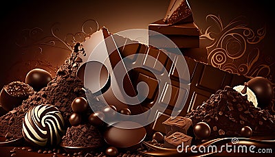 Top view of pieces of chocolate bar with chocolate chips Stock Photo