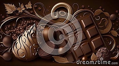 Top view of pieces of chocolate bar with chocolate chips Stock Photo