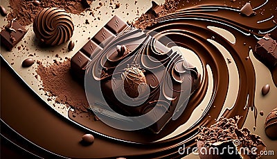 Top view of pieces of chocolate bar with chocolate chips Stock Photo