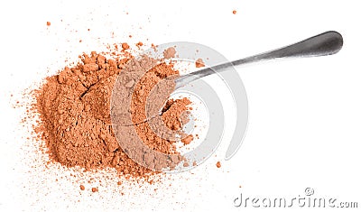 Top view of pile of cocoa powder with spoon Stock Photo