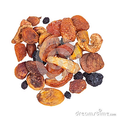 Top view of pile of dried fruits cut out on white Stock Photo