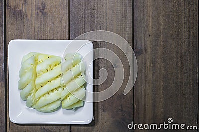 Top view pineapple chucks in a bowl Stock Photo