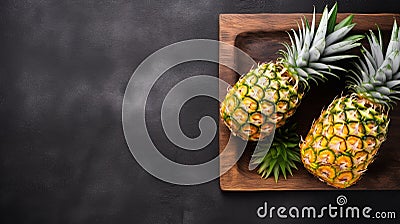 Top View Pineapple On Dark Gray Stone Plate - High Detail Stock Photo Stock Photo