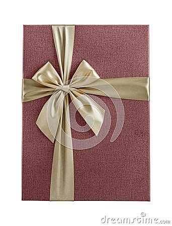Top view pink gift box with golden ribbon isolated Stock Photo