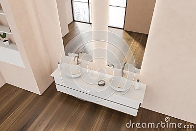 Top view of pink and white bathroom vanity area Stock Photo