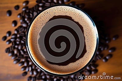 top view of a pint of dark stout with frothy head Stock Photo