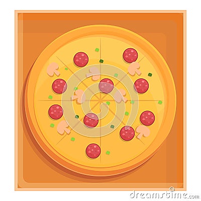 Top view pizza icon, cartoon style Vector Illustration