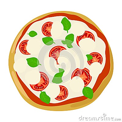Top view pizza Margherita. Vector illustration Vector Illustration