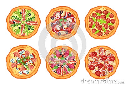 Top view pizza for menu in restaurant, meal pepperoni Vector Illustration