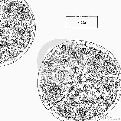 Top view of pizza , sketch vector Vector Illustration