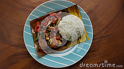 Top view of a plate of authentic khmer food called Trei boeng kanh chhet Stock Photo