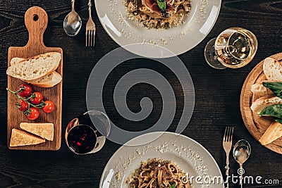 top view of plates with different pasta Stock Photo