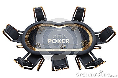 Top view poker table, poker room. Poker game, casino, Texas hold`em, online game, card games. 3D render, 3D illustration. Modern Cartoon Illustration